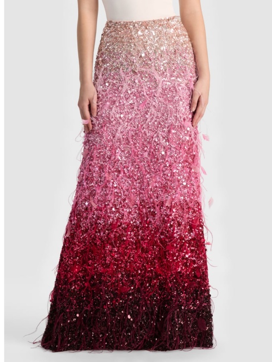 Alice + Olivia Dresses & Skirts - Alice + Olivia ASHTON Feathered Embellished Skirt Ascendent Ombre Deep Pink Sz 2
